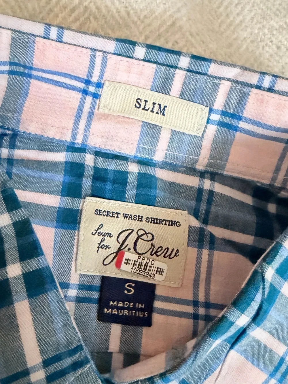 J.Crew Secret Wash Checkered pink/blue Buttoned Collar Size Small Slim NWOT